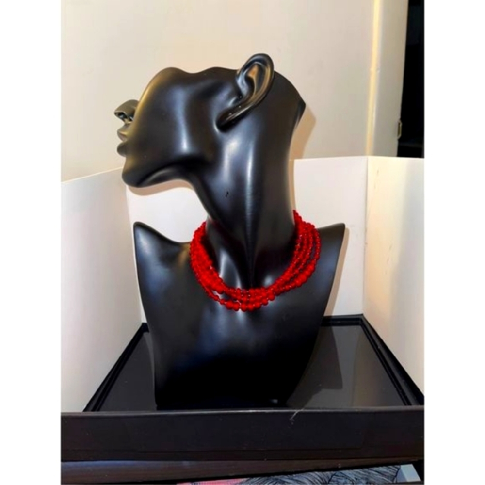 NWT Women's Red Crystal Beads Multi-Layered Strand Red Necklace 46inch